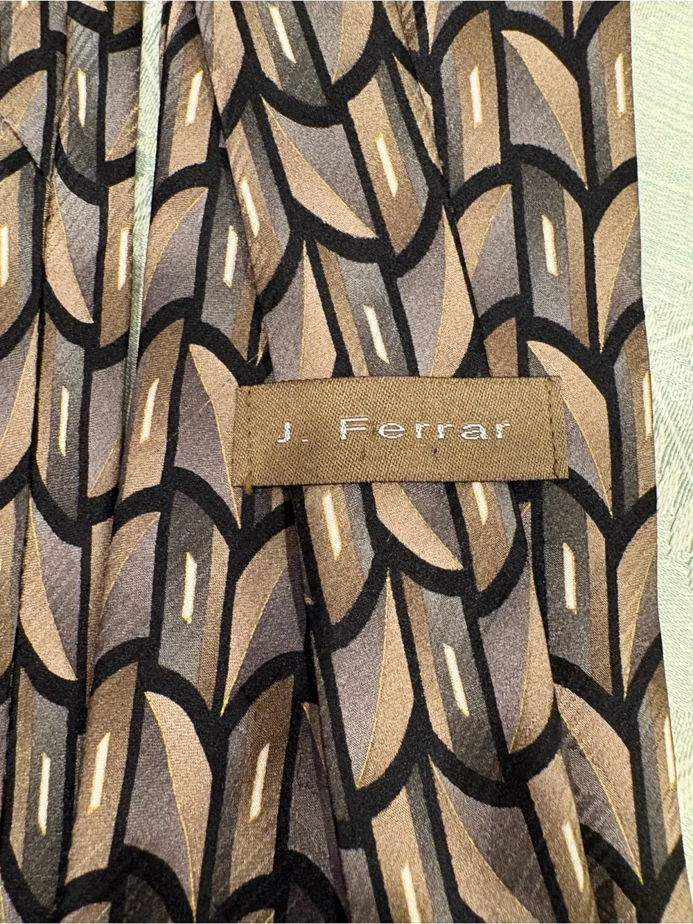 J. Ferrar Men's Geometric Silk Tie in Olive, Taupe, Beige and Black